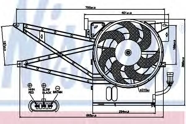 85017 Nissens Difusor do radiador de esfriamento, montado com motor e roda de aletas