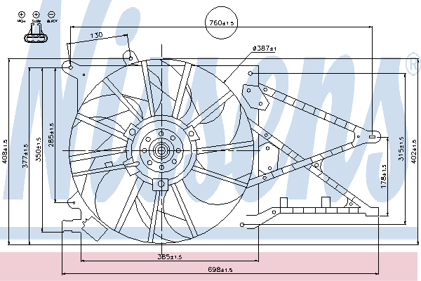85188 Nissens Difusor do radiador de esfriamento, montado com motor e roda de aletas