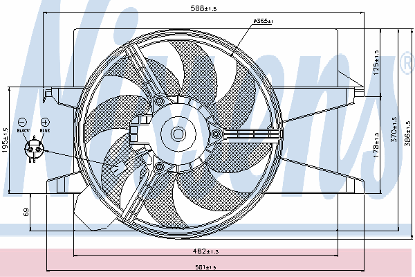 47978 NRF Difusor do radiador de esfriamento, montado com motor e roda de aletas