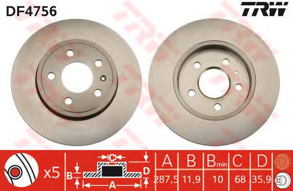Disco do freio traseiro TRW DF4756 preço, a partir de 48,27 USD