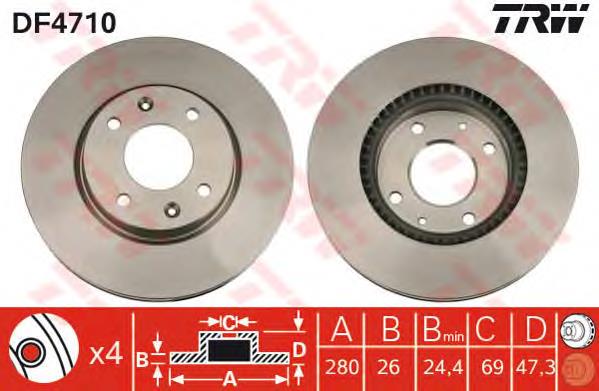 Disco do freio dianteiro TRW DF4710 preço, a partir de 47,56 USD