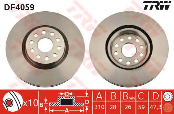 Disco do freio dianteiro TRW DF4059 preço, a partir de 62,36 USD