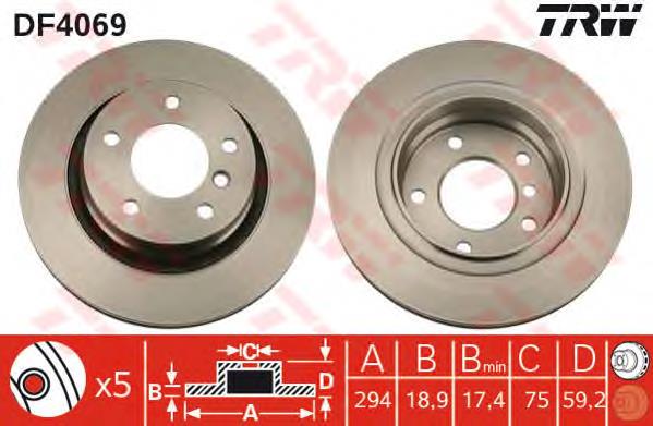 Disco do freio traseiro TRW DF4069 preço, a partir de 39,34 USD