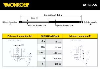 Amortecedor de tampa de porta-malas (de 3ª/5ª porta traseira) Honda CR-V 3 RE