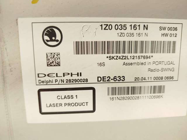 Aparelhagem de som (rádio AM/FM) 1Z0035161N VAG