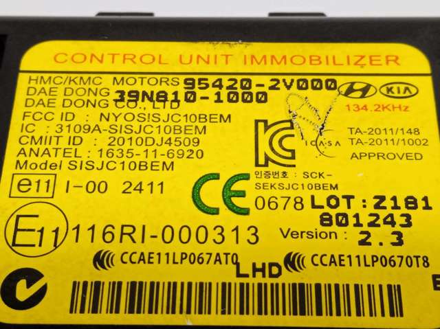Módulo de direção (Centralina eletrônica) de imobilizador 39N8101000 HYUNDAI