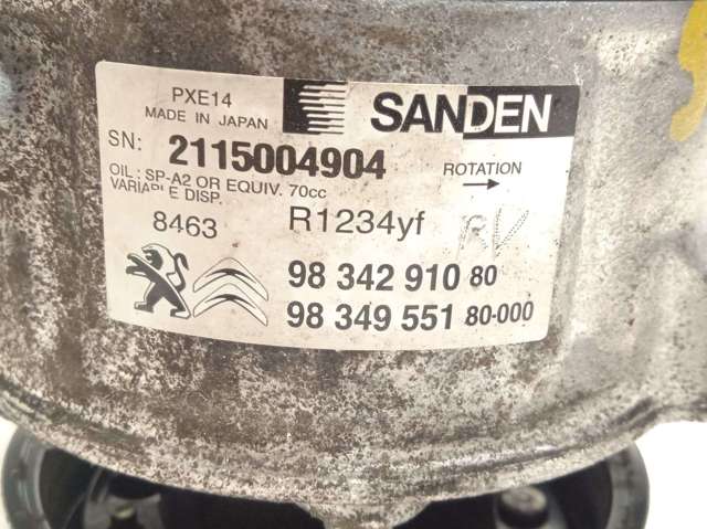 Compressor de aparelho de ar condicionado 9834291080 PEUGEOT