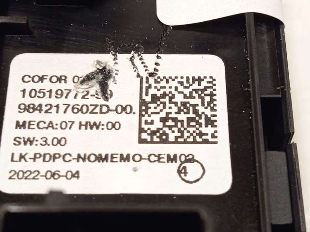 Unidade de botões dianteira esquerda de controlo de elevador de vidro 98421760ZD PEUGEOT