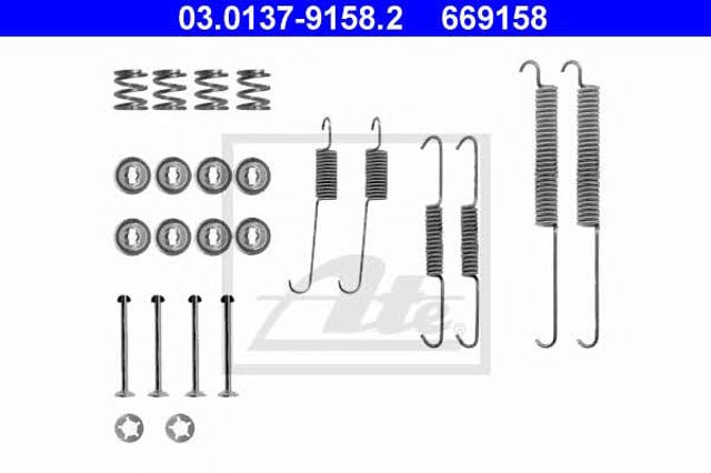 Kit de montagem das sapatas traseiras de tambor 03013791582 ATE