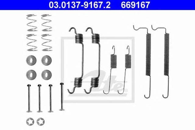 Kit de montagem das sapatas traseiras de tambor 03013791672 ATE