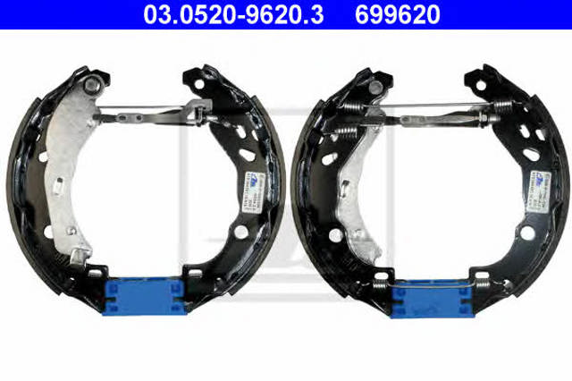 Sapatas do freio traseiras de tambor, montadas com cilindros, kit 03052096203 ATE