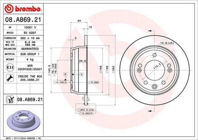 Disco do freio traseiro 08A86921 BREMBO