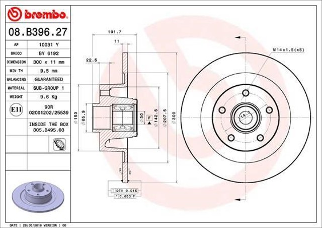 Disco do freio traseiro 08B39627 BREMBO