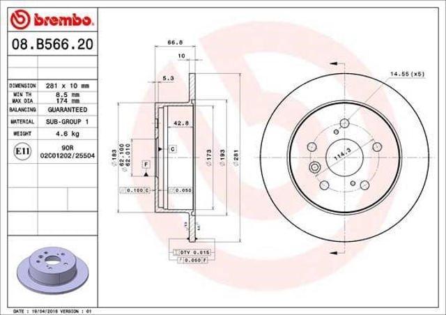 Disco do freio traseiro 08B56621 BREMBO