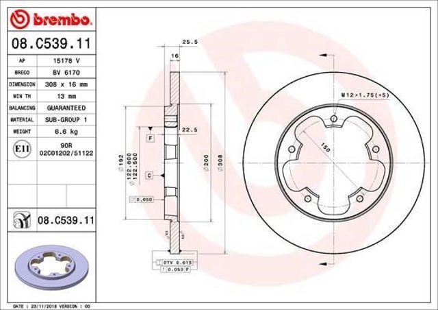Disco do freio traseiro 08C53911 BREMBO