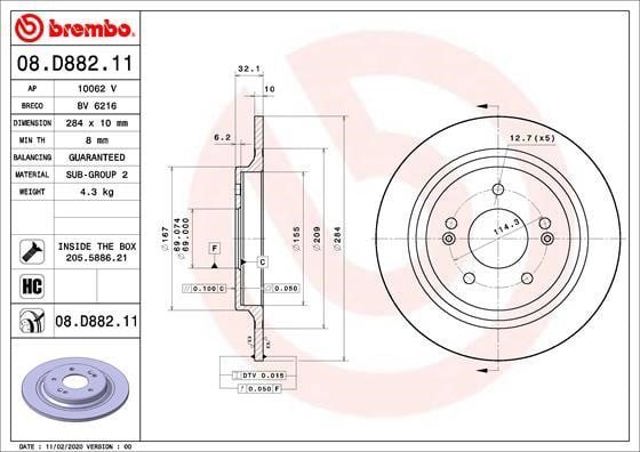 Disco do freio traseiro 08D88211 BREMBO