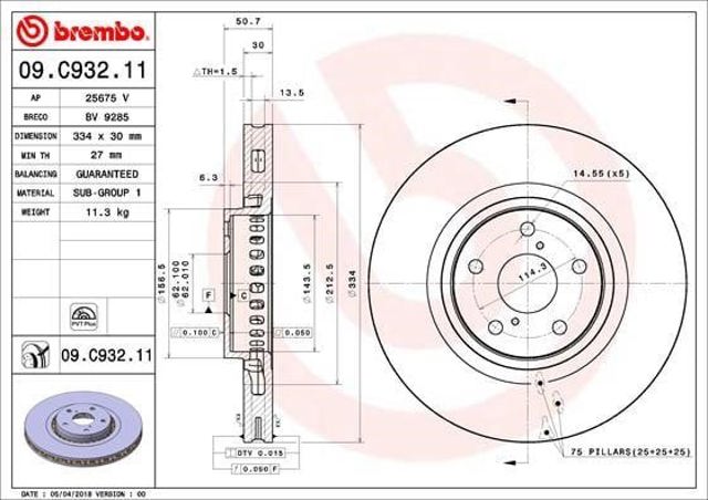 Disco do freio dianteiro 09C93211 BREMBO