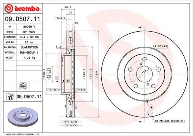Disco do freio dianteiro 09D50711 BREMBO