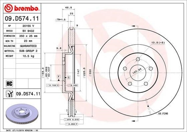 Disco do freio dianteiro 09D57411 BREMBO