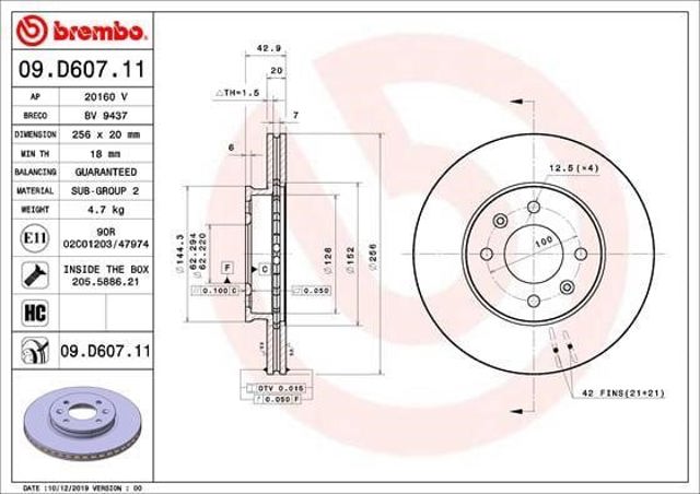 Disco do freio dianteiro 09D60711 BREMBO