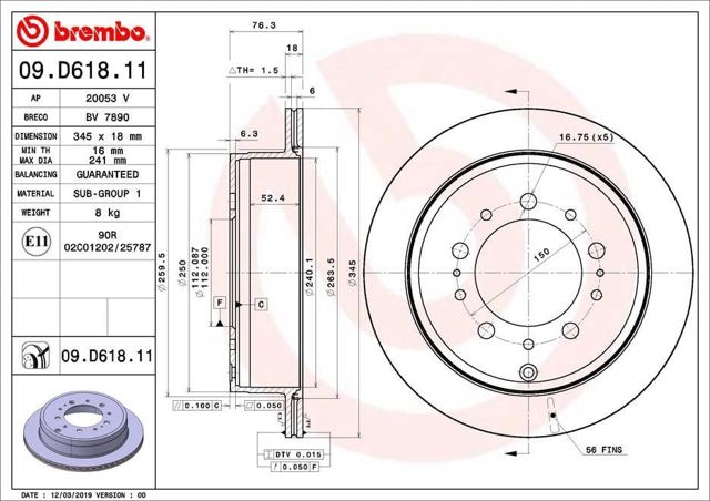 Disco do freio traseiro 09D61811 BREMBO