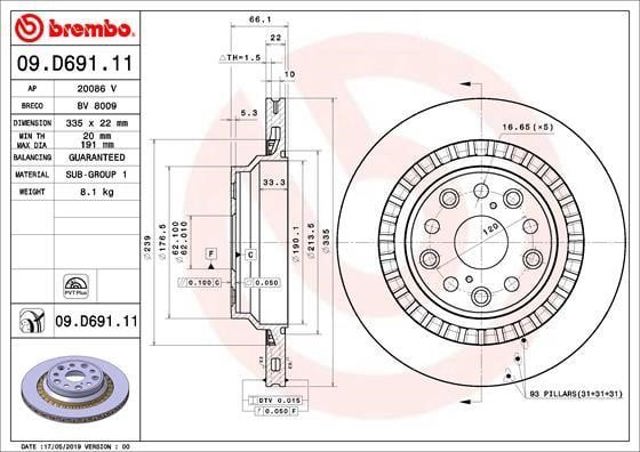 Disco do freio traseiro 09D69111 BREMBO