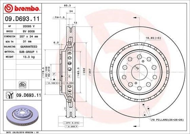 Disco do freio dianteiro 09D69311 BREMBO