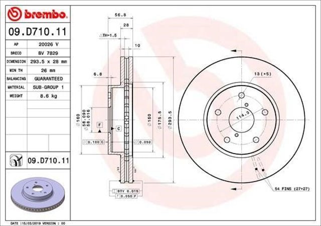 Disco do freio dianteiro 09D71011 BREMBO
