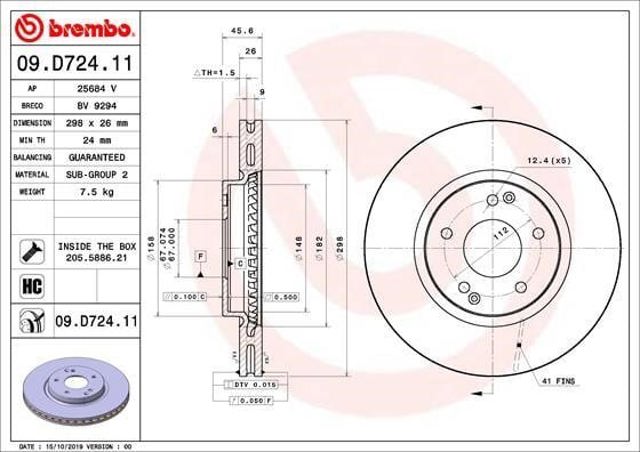 Disco do freio dianteiro 09D72411 BREMBO