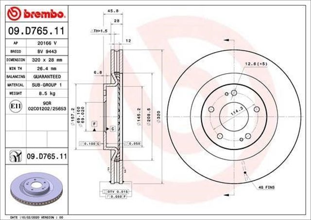 Disco do freio dianteiro 09D76511 BREMBO