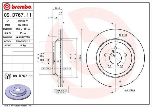 Disco do freio traseiro 09D76711 BREMBO