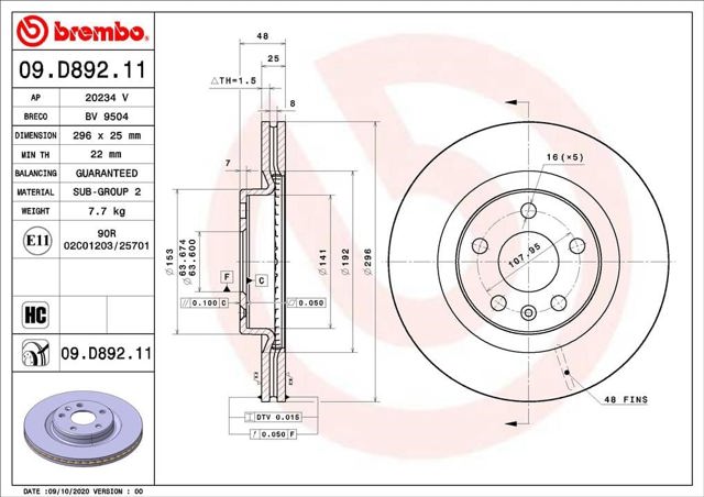 Disco do freio dianteiro 09D89211 BREMBO