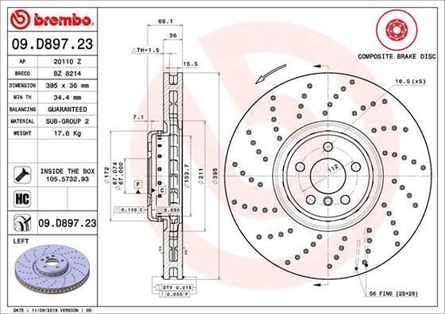 Disco do freio dianteiro 09D89723 BREMBO