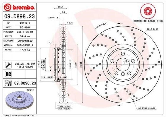 Disco do freio dianteiro 09D89823 BREMBO