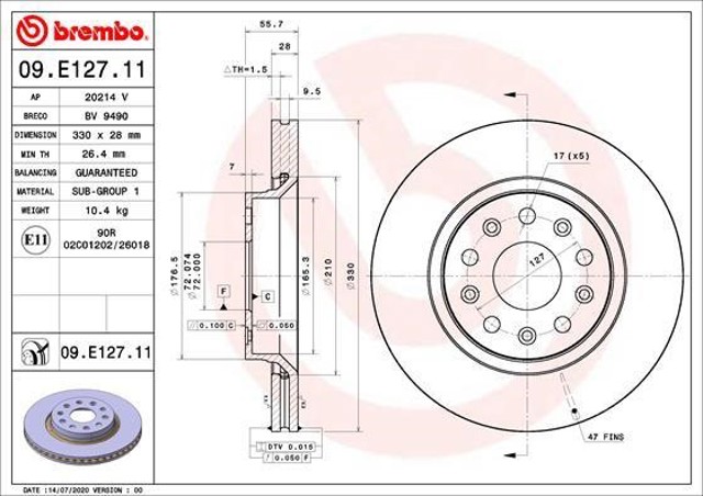 Disco do freio dianteiro 09E12711 BREMBO