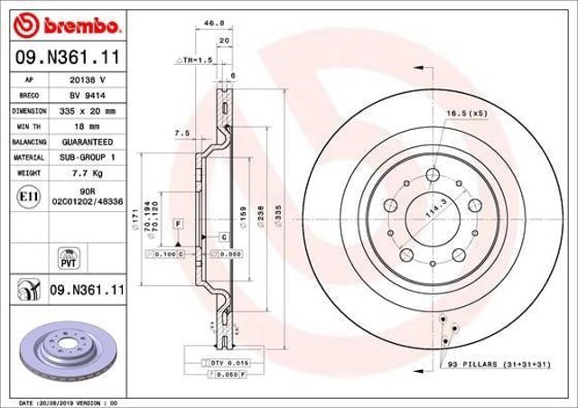 Disco do freio traseiro 09N36111 BREMBO