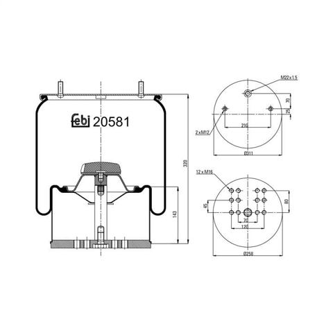 Coxim pneumático (suspensão de lâminas pneumática) do eixo 20581 FEBI