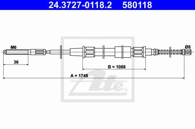 Cabo traseiro direito/esquerdo do freio de estacionamento 24372701182 ATE
