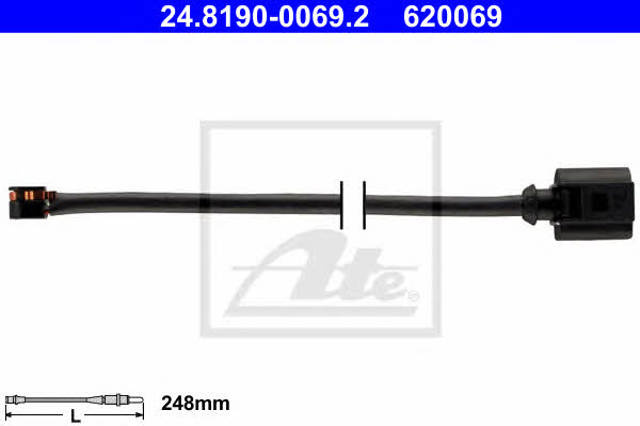 Sensor dianteiro de desgaste das sapatas do freio 24819000692 ATE