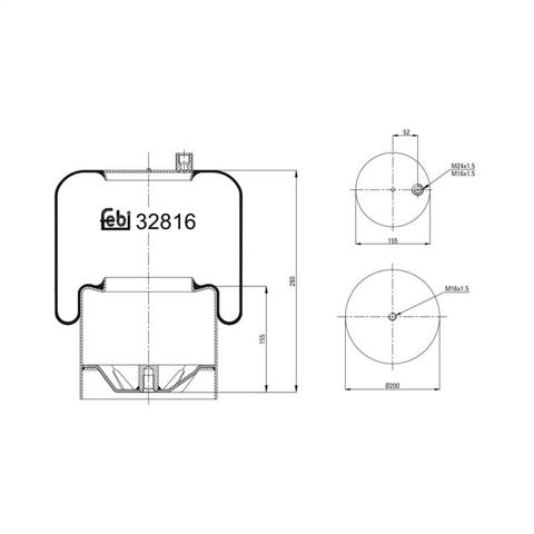 Coxim pneumático (suspensão de lâminas pneumática) do eixo 32816 FEBI
