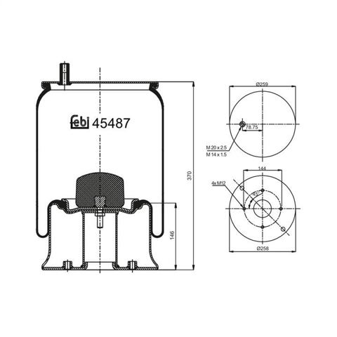 Coxim pneumático (suspensão de lâminas pneumática) do eixo traseiro 45487 FEBI