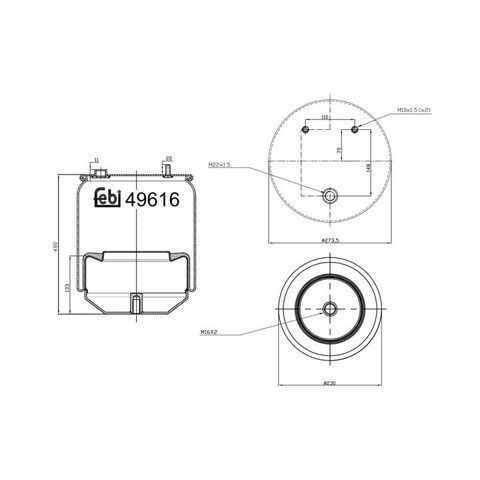 Coxim pneumático (suspensão de lâminas pneumática) do eixo traseiro 49616 FEBI