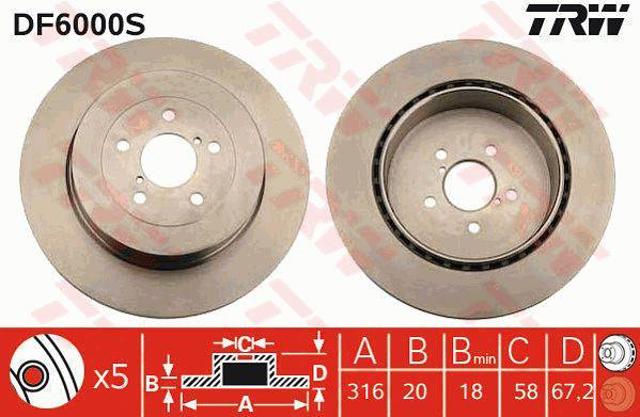 Disco do freio traseiro DF6000S TRW
