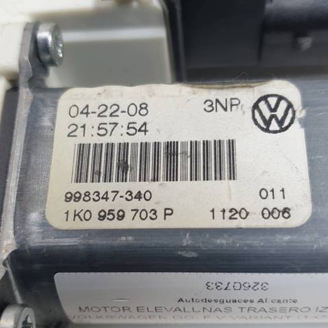 Motor de acionamento de vidro da porta traseira esquerda 1K0959703P VAG