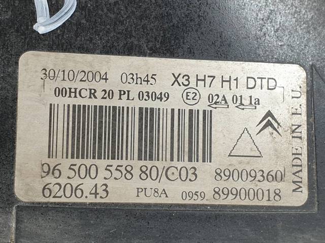 Luz direita 9650055880 PEUGEOT