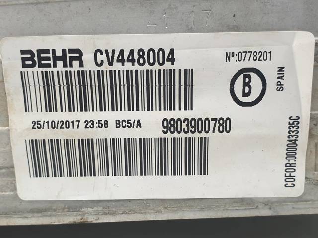 Radiador de intercooler 9803900780 PEUGEOT