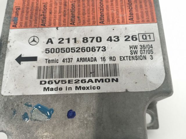 Módulo processador de controlo da bolsa de ar (Centralina eletrônica AIRBAG) A2118704326 MERCEDES