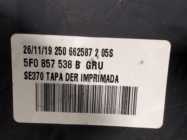 Placa sobreposta (tampa) do espelho de retrovisão direito 5F0857538B VAG