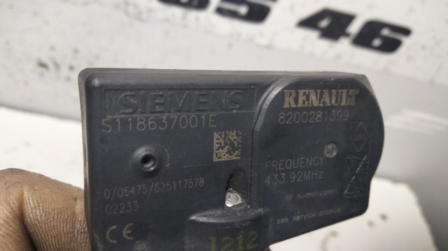Sensor de pressão de ar nos pneus 8200281399 RENAULT