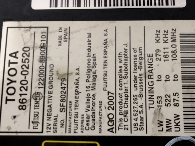 Aparelhagem de som (rádio AM/FM) para Toyota Auris E15